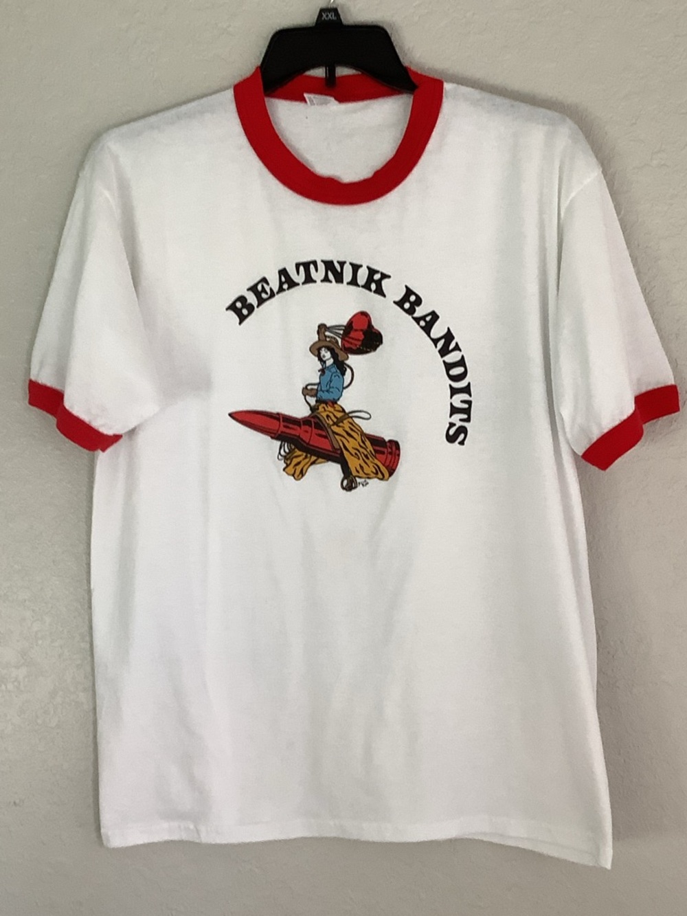 Augusta Sportswear White Ringer Tee with Red Trim and Beatnik Bandits Graphic